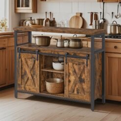 Buffet Cabinet with Adjustable Shelves, Storage Cabinet for Kitchen, Living Room, Rustic Brown and Black