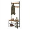 Hallway Coat Rack Stand, Hall Tree with Shoe Storage Bench, 32 x 70 x 175 cm, Industrial, Rustic Walnut and Black