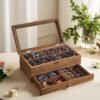 12-Slot Watch Box Organiser, 2-Layer Wood Watch Case with Glass Lid, Jewellery Storage, Gift Idea, Rustic Walnut Color