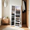 360° Rotating Mirrored Jewellery Cabinet, Lockable Jewellery Organiser, with Full-Length Mirror, White and Black