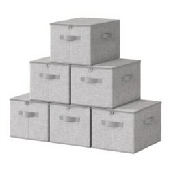 Set of 6 Foldable Storage Boxes with Lids and Handles, Non-Woven Clothes Organiser Baskets