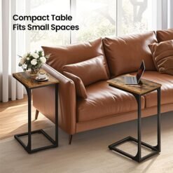 C-Shaped Sofa Table, End Table with Metal Frame, Side Table for Living Room