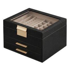 Jewellery Box with Glass Lid, 3-Layer Jewellery Organiser with 2 Drawers