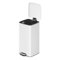 Pedal Waste Bin, 30 L Steel Bin with Inner Bucket, Soft Close, for Kitchen, Stays Open, White