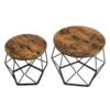 Set of 2 Side Tables, Industrial Steel Frame, Coffee Tables for Living Room, Brown and Black