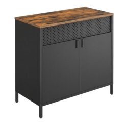 Steel Floor Cabinet, Metal Storage Unit with Adjusatble Shelf, for Office, Brown and Black