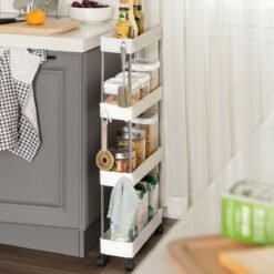 4-Tier Narrow Storage Trolley, Space-Saving Rolling Trolley with Wheels