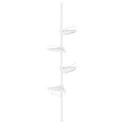 Bathroom Storage Rack, Adjustable 4-Tier Corner Shelf, Shower Organiser for Bathroom, 85-305 cm, White