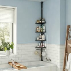 Bathroom Storage Rack, Adjustable 4-Tier Corner Shelf, Shower Organiser for Bathroom, 85-305 cm, Black
