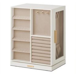 Rotating Jewellery Box with Drawers, Jewellery Storage Organiser for Vanity, Space-Saving Vertical Display Case, White