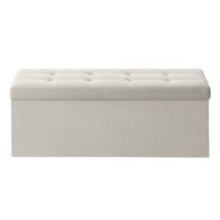 Foldable Bench Ottoman, Cube Storage Footstool, for Bedroom, Living Room, 300 kg Capacity, White