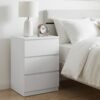 Side End Table, Modern Bedside Table with 3 Drawers and Charging Station, for Living Room, Bedroom, Study, White