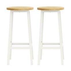 Set of 2 Kitchen Bar Stools, Dining Room Bar Chairs for Breakfast Bar, Metal Frame, with Footrests, Oak Beige and White