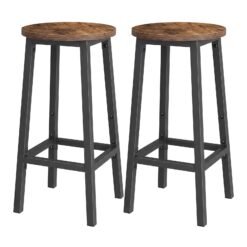 Set of 2 Kitchen Bar Stools, Dining Room Bar Chairs for Breakfast Bar, Metal Frame, with Footrests, Brown and Black