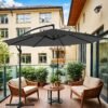 Patio Parasol, 3 m Cantilever Garden Umbrella with Base, Offset Banana Umbrella with Tilt