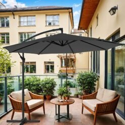 Patio Parasol, 3 m Cantilever Garden Umbrella with Base, Offset Banana Umbrella with Tilt