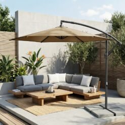 Outdoor Patio Umbrella, 3 m Hanging Parasol with Crank and Base