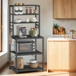Kitchen Storage Rack, 6-Tier Microwave Stand with Shelves and Hooks