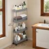 4-Tier Narrow Storage Trolley, Space-Saving Rolling Trolley with Wheels, for Kitchen Living Room Bathroom