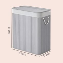 Bamboo Laundry Basket, 2 Sorting Compartments, Removable Bag
