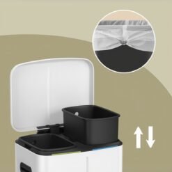 40L Double Kitchen Bin with Lids, Rubbish Bin, Soft Close with Plastic Inner Buckets