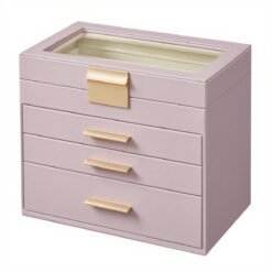 Jewelry Box with Glass Lid, 4-Tier Jewelry Organiser