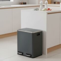2 x 15 L Double Kitchen Bin, Pedal Rubbish Bin for Recycling and Waste, Inner Buckets