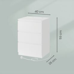 Set of 2 Side End Tables, Modern Bedside Table with 3 Drawers and Charging Station, White