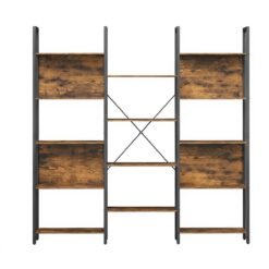 5-Tier Storage Rack with 14 Shelves, Book Shelf with Metal Frame, 24 x 158 x 166 cm, Brown and Black