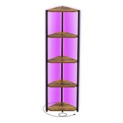 Corner Bookcase with Lights, 5 Tiers, Brown