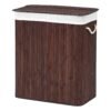 Bamboo Laundry Basket, 2 Sorting Compartments, Removable Bag