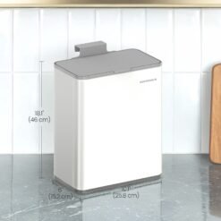 Steel Compost Bin with Lid, 8L Trash Can Hanging or Wall-Mounted, Kitchen Cabinet