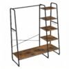 Garment Rack with 5-Tier Shelves, Clothes Storage Rack, 6 Hooks, for Living Room or Bedroom, Brown and Black