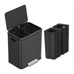 2-Compartment Kitchen Waste Separation Bin with Soft-Close Lid, Steel Recycling Trash Can with Inner Buckets and Wide Pedal