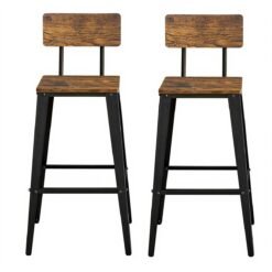 Set of 2 Industrial Kitchen Bar Stools, Bar Chairs for Breakfast Bar, Metal Frame, Supportive Backrest, Black