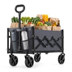 Outdoor Utility Wagon, Folding Garden Cart with Adjustable Handle