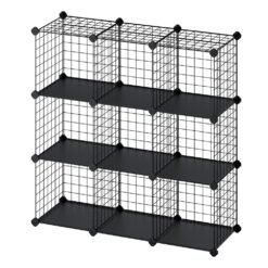 9-Cube Wire Grid Storage Rack, Interlocking Shelves with Metal Mesh and PP Plastic Panels