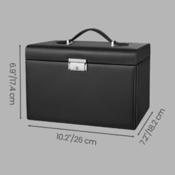 3-Layer Jewellery Storage Case, Lockable Organiser with Handle and 2 Drawers