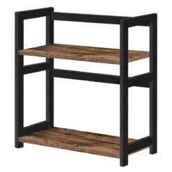 2 Tier Storage Rack, Desktop Organizer with Bamboo Frame