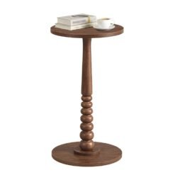 MARIEL Collection - Round Side Table with Solid Wood Leg Chestnut Walnut