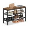 3 Tier Shoe Rack Bench 28 x 75 x 50 cm with Raised Edges Rustic Brown and Matte Black
