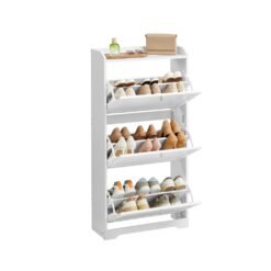 Shoe Cabinet, 3 Flip Drawers, 24 x 60 x 121.2 cm, Cloud White
