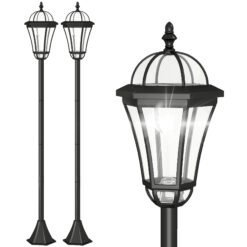 Outsunny 2 PCS 1.3M Garden Solar Lamp Post Lights Solar Powered LED Lantern Patio Pathway Walkway Outdoor Water-Resist Auto Switch 6 Hours Black