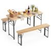 3-Piece Folding Picnic Table with Benches Fir Wood Portable Bear Camping Table-Natural