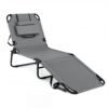 Folding Beach Sun Lounger Adjustable Face Down Tanning Chair with Face Hole and Removable Pillows-Grey