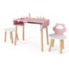 Kids Pretend Nail Salon Playset with Chair and Stool Wooden Toddlers Makeup and Manicure Kit-Pink
