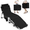 Tanning Chair with Face Arm Holes and 4-Level Backrest with Head Pillow-Black