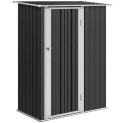 Outsunny 5ft x 3ft Garden Storage Shed, Galvanised Outdoor Metal Shed Waterproof with Sloped Roof, Lockable Door for Patio Tools, Equipment, Grey
