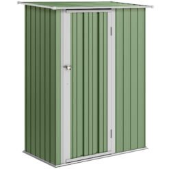 Outsunny 5ft x 3ft Garden Storage Shed, Galvanised Outdoor Metal Shed Waterproof with Sloped Roof, Lockable Door for Patio Tools, Equipment, Light Green