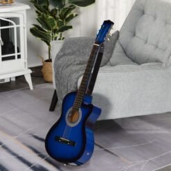 HOMCOM 38 Inch Full Size Acoustic Electric Guitar, Classical Beginner Junior Adult Guitar Gloss Finish with Carrying Case, Strap, Picks, Spare Strings - Blue